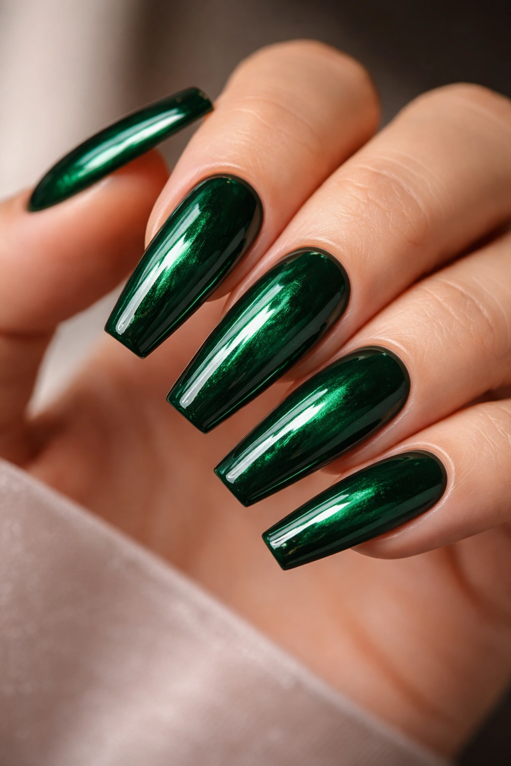 Coffin nails in emerald green with glossy finish