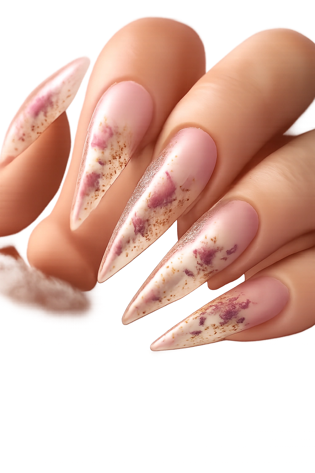 Close-up of encapsulated dried flower nails in clear resin