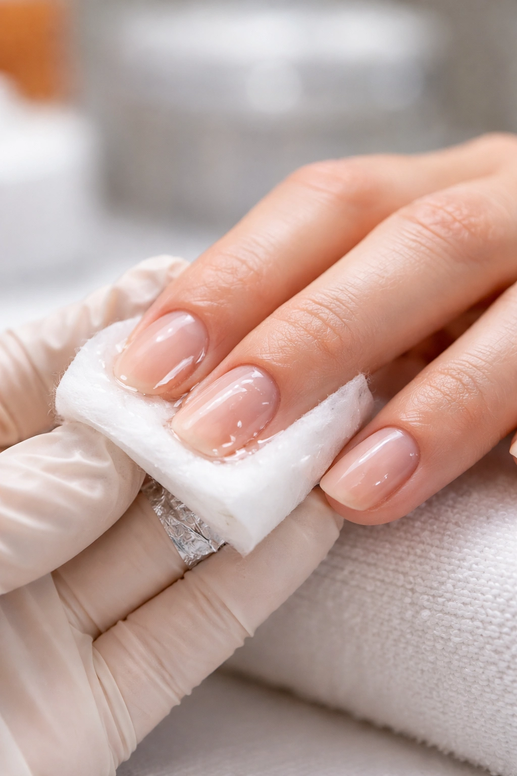 Nail removal in progress with cotton pad on the nail