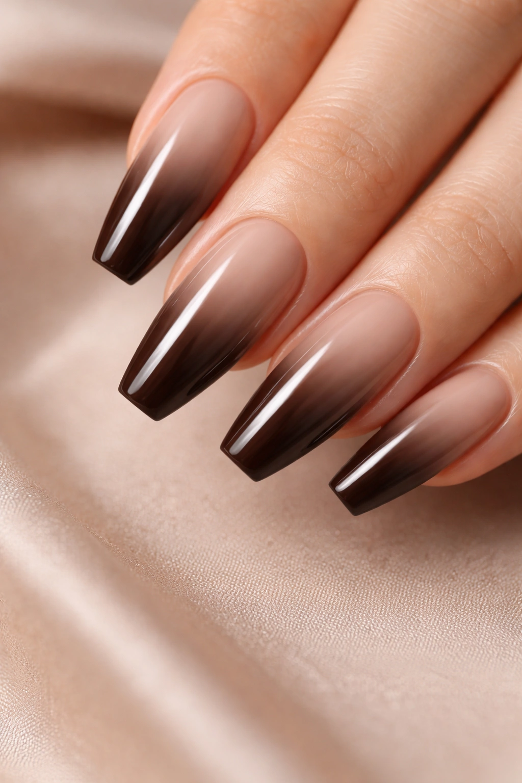 Espresso to taupe gradient nails on ballerina shape