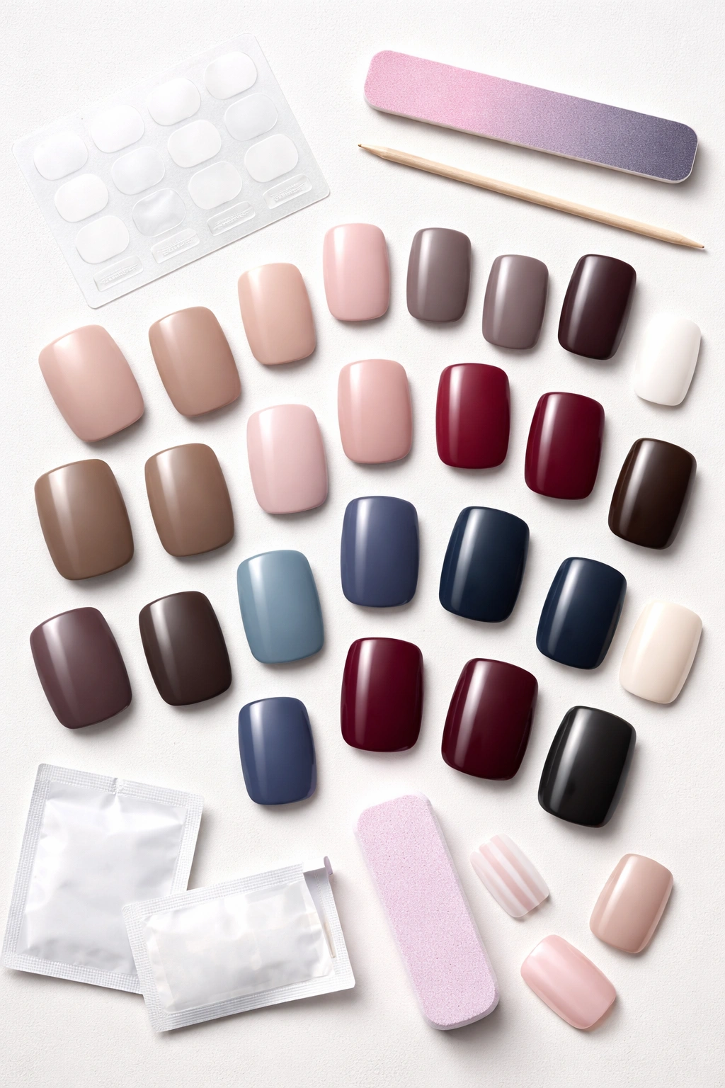 Essence short squoval press-on nails in matte and glossy finishes on neutral background