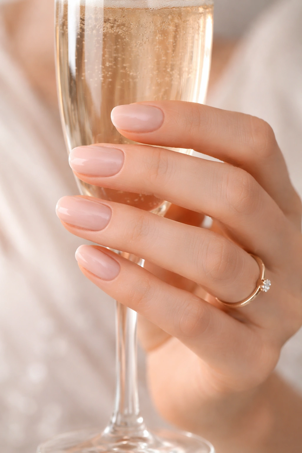 Nails with neutral color and clean shape suitable for wedding guest etiquette.