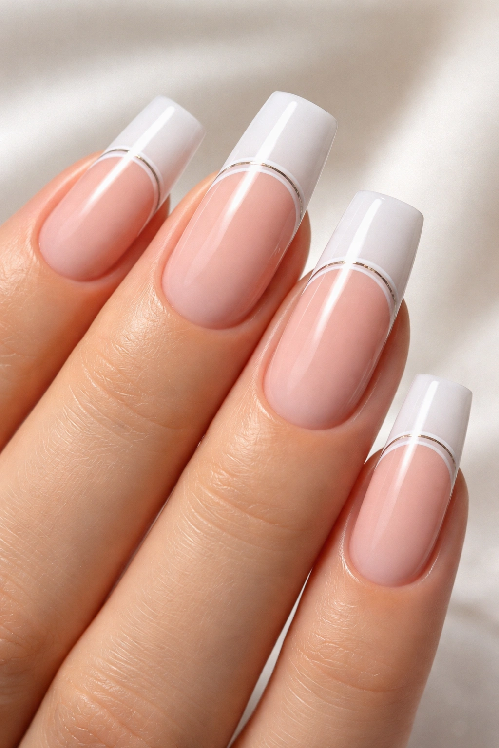 Nails with extended square French tips and a minimalist line