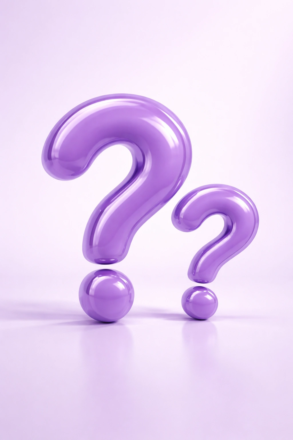 Two purple question marks on a lilac background representing an FAQ concept for purple acrylic nails