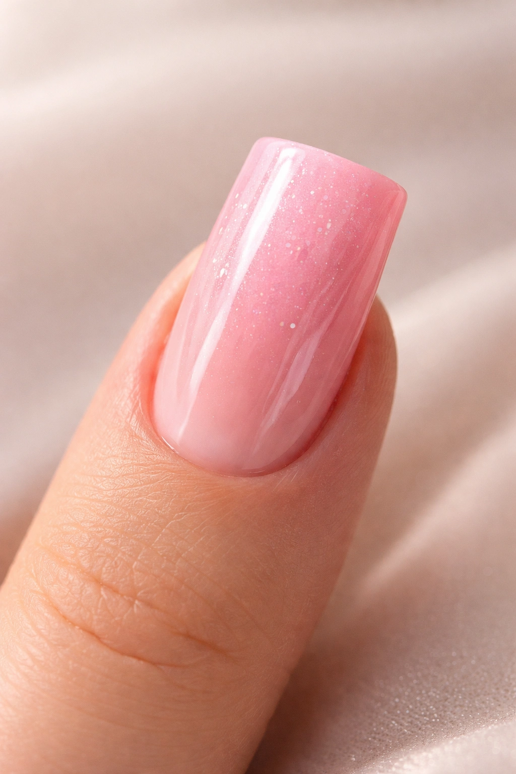 Close-up of a pink duck nail with a simple elegant design