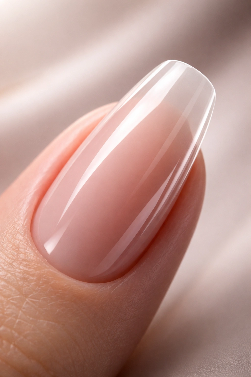 Close-up of a single glossy nail on a neutral background, symbolizing final thoughts in nail-art competition