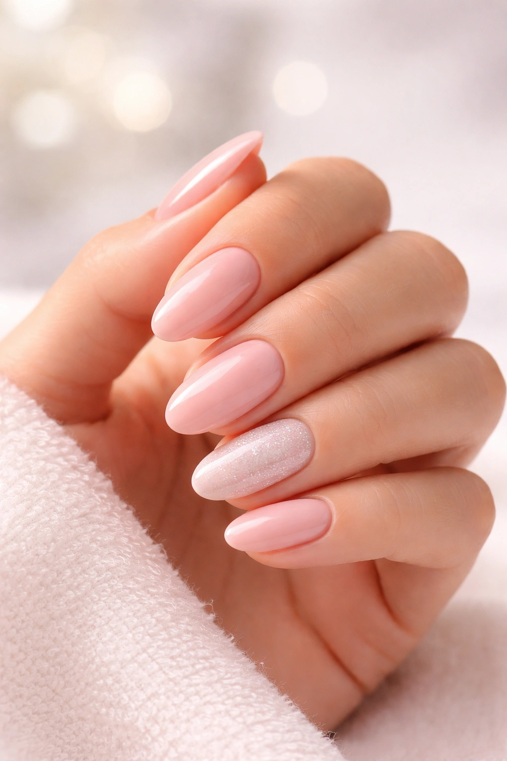 Close-up of a hand with a glossy manicure
