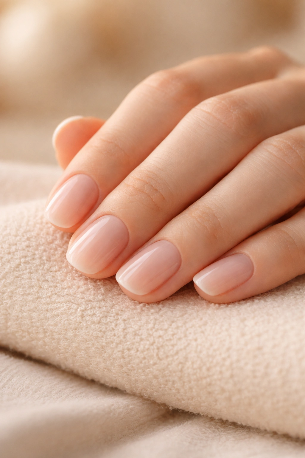 Hand with neat nails on a neutral surface symbolizing final thoughts on nail art
