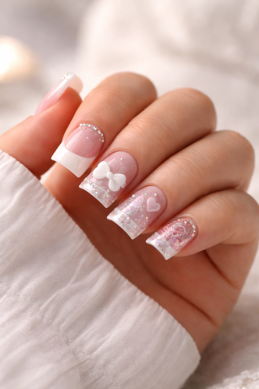 Close-up of short duck nails on a hand
