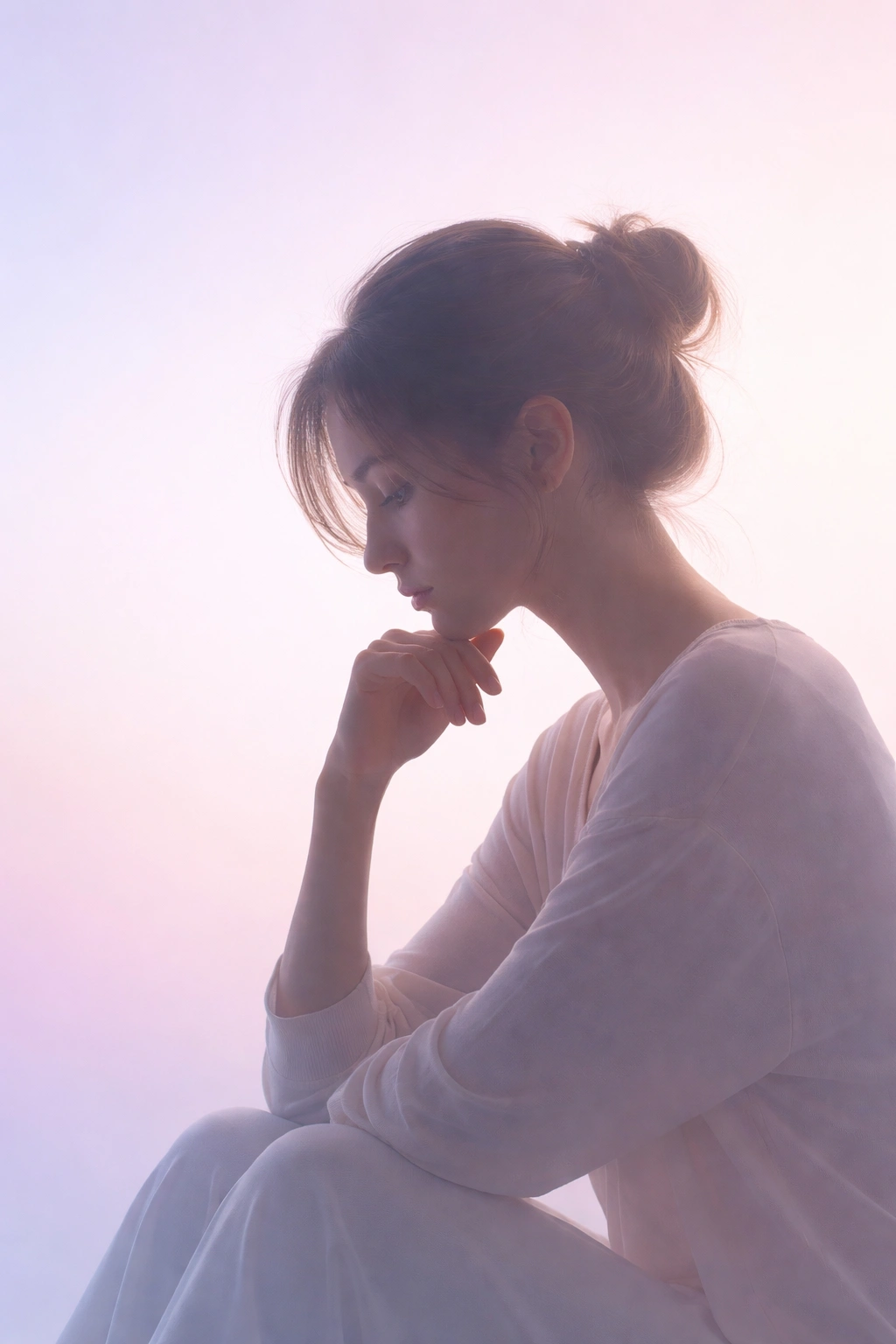Silhouette of a person in thought against a soft gradient background