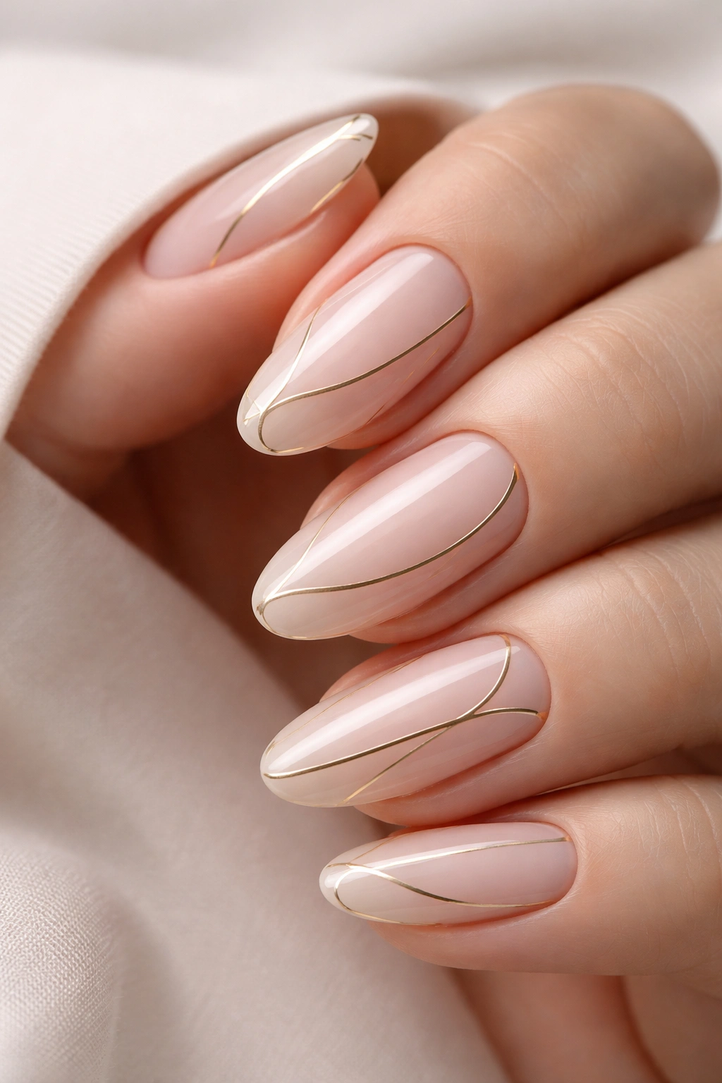Close-up of nails with delicate thin-line designs