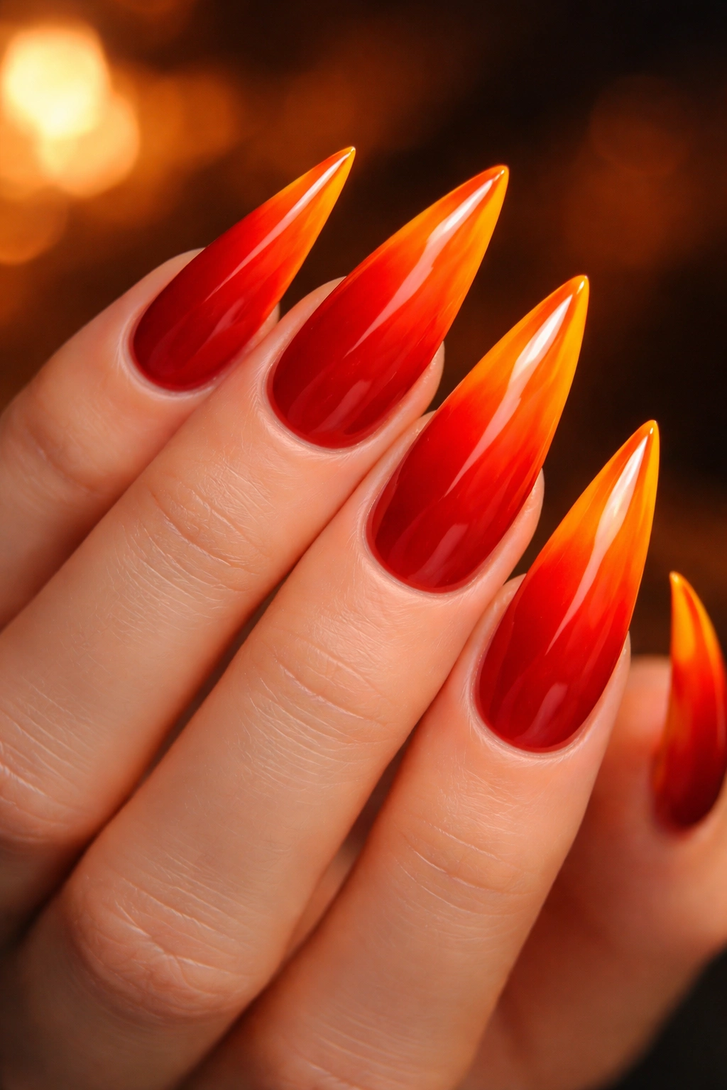 Flame ombre nails in red orange yellow