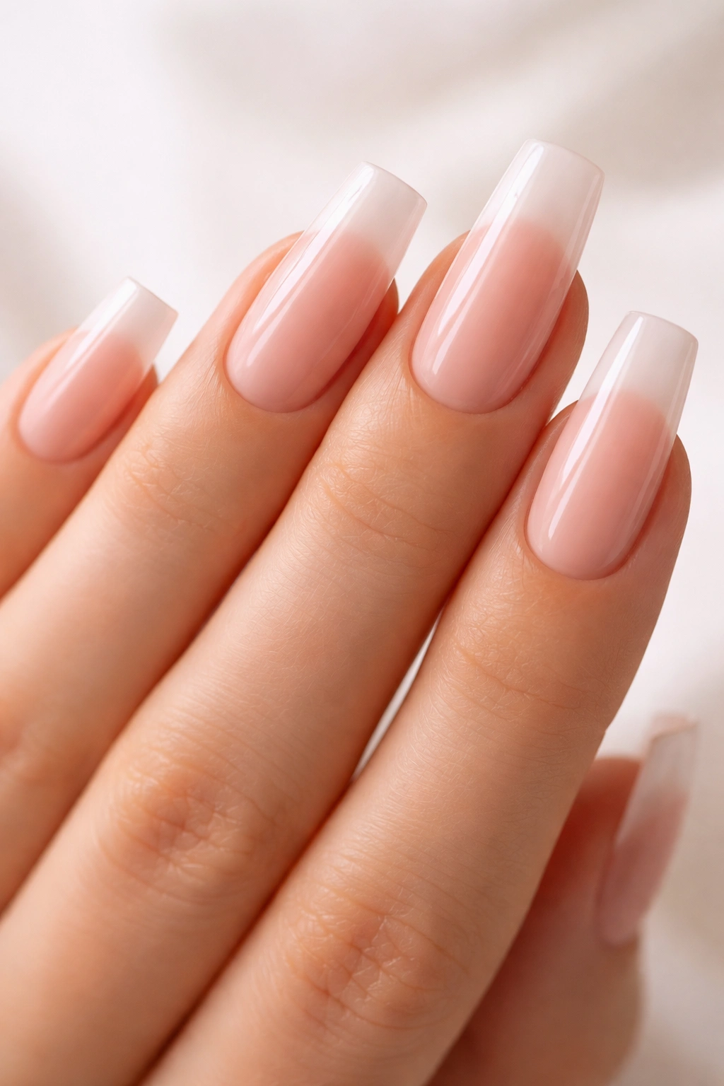 Hand displaying nails with a subtle flare at the tips