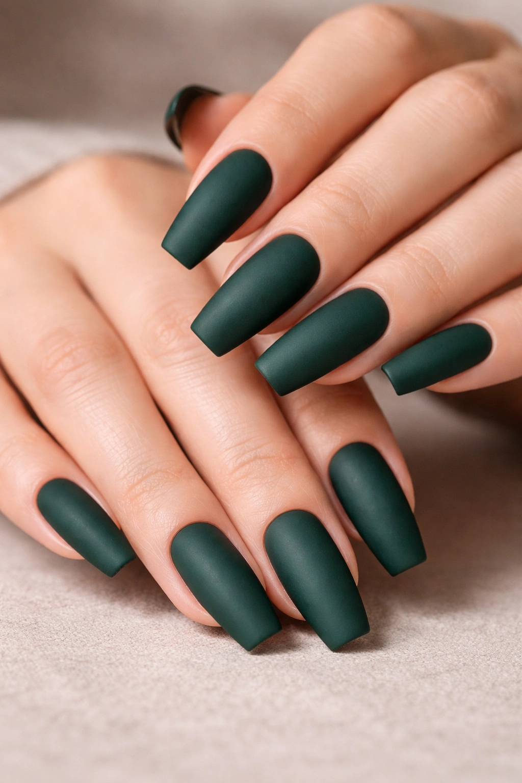Forest green coffin nails with matte finish