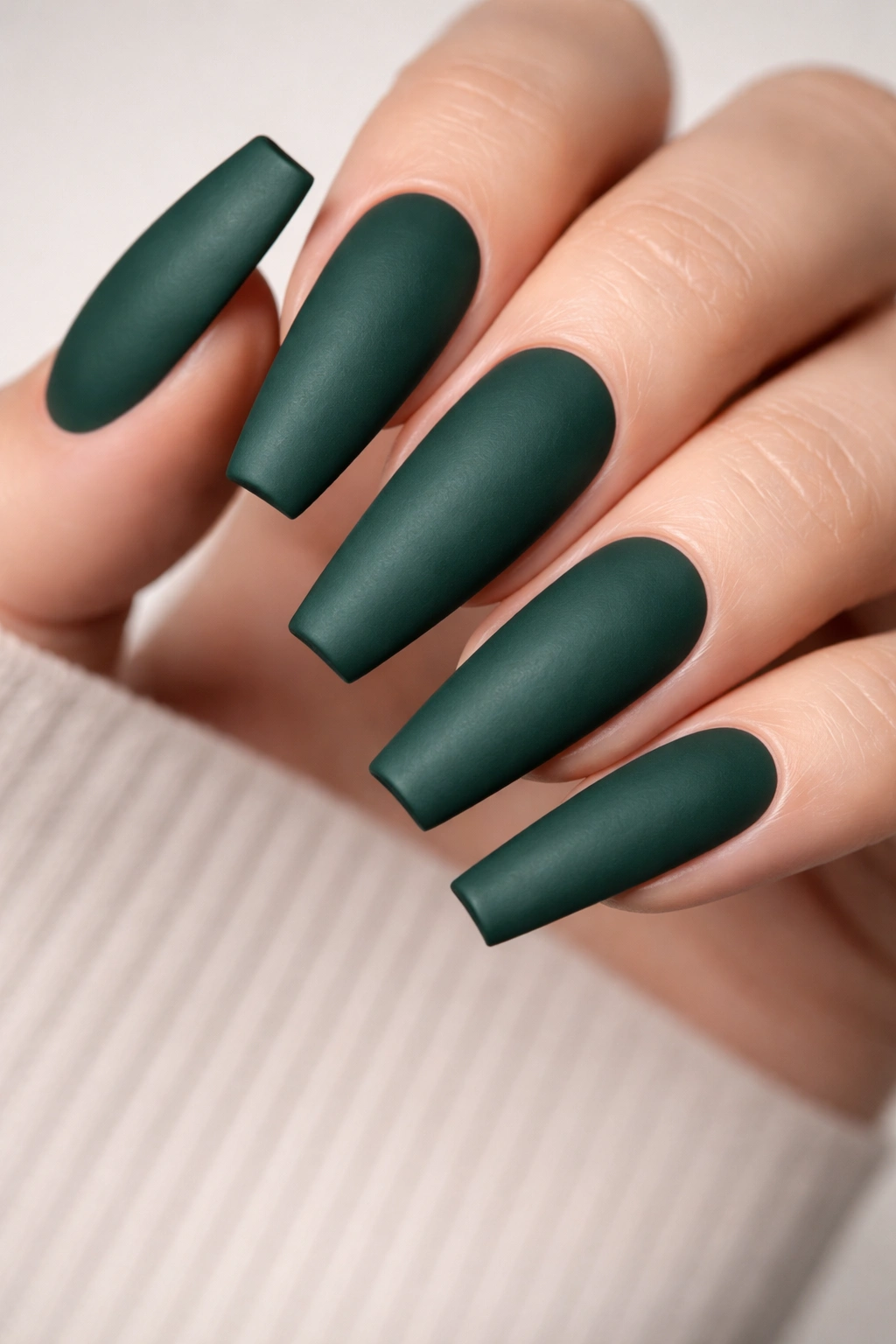 Deep forest green coffin nails with a matte finish.