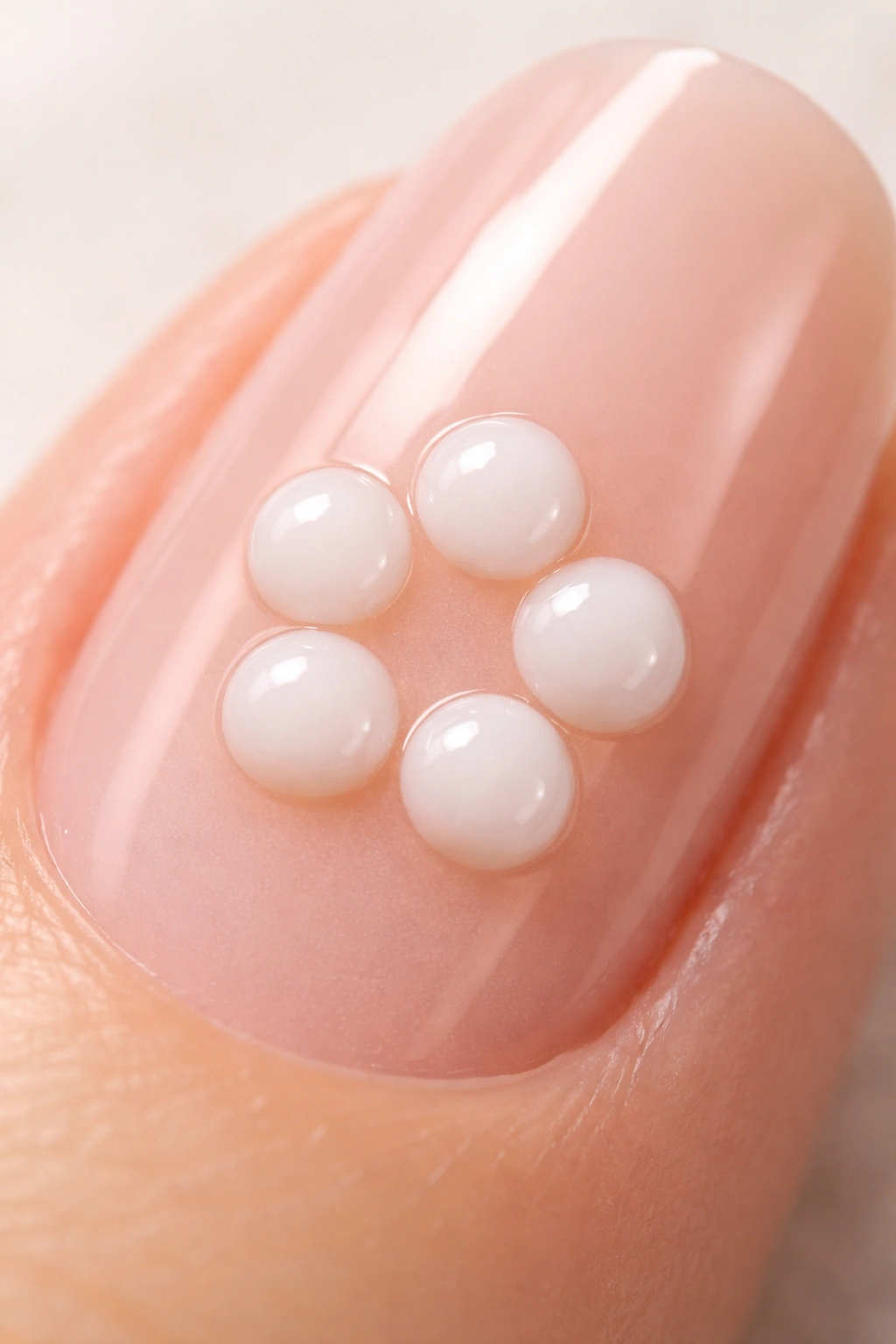Five foundation gel beads arranged in a circle on a nail