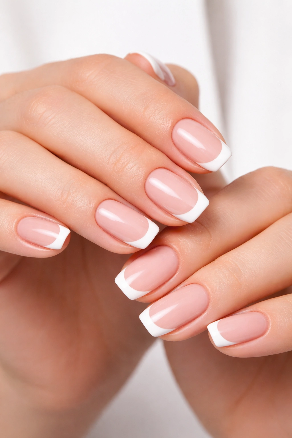 Classic French manicure on hands