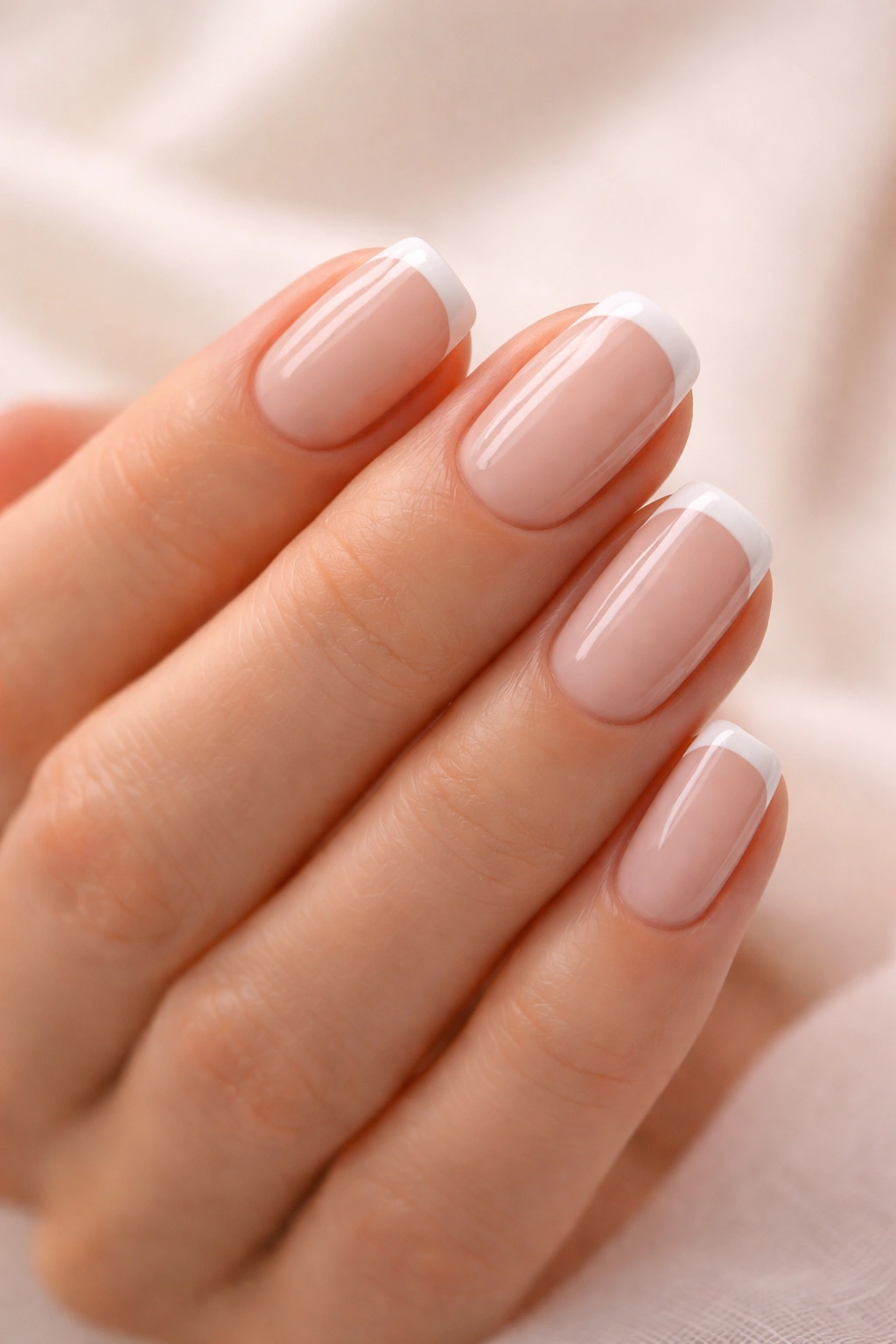 Nails with classic French manicure with white tips