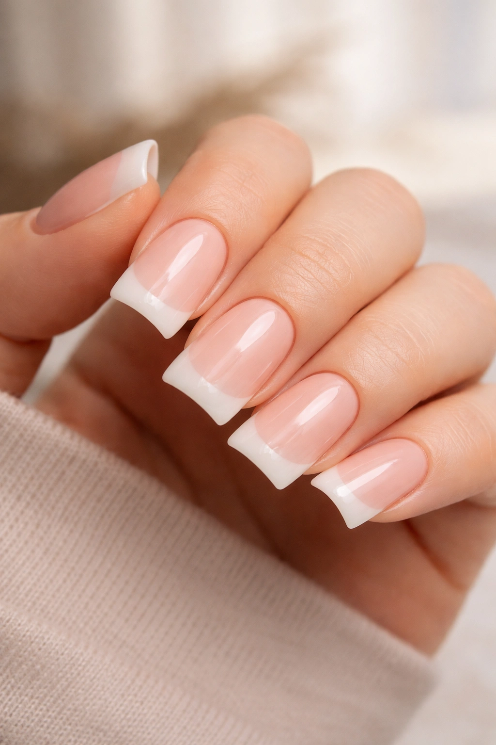 Nails with soft nude base and light duck tip