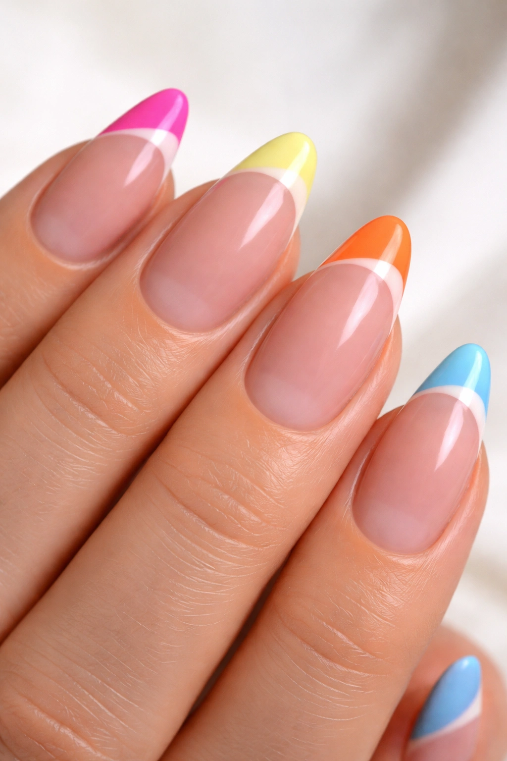 Nails with curved French tips in bold color