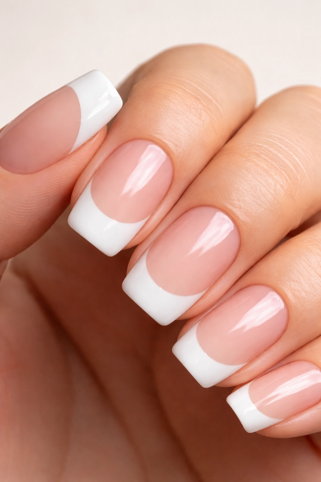 Nails with thick tips and uneven smile lines illustrating common French tip problems