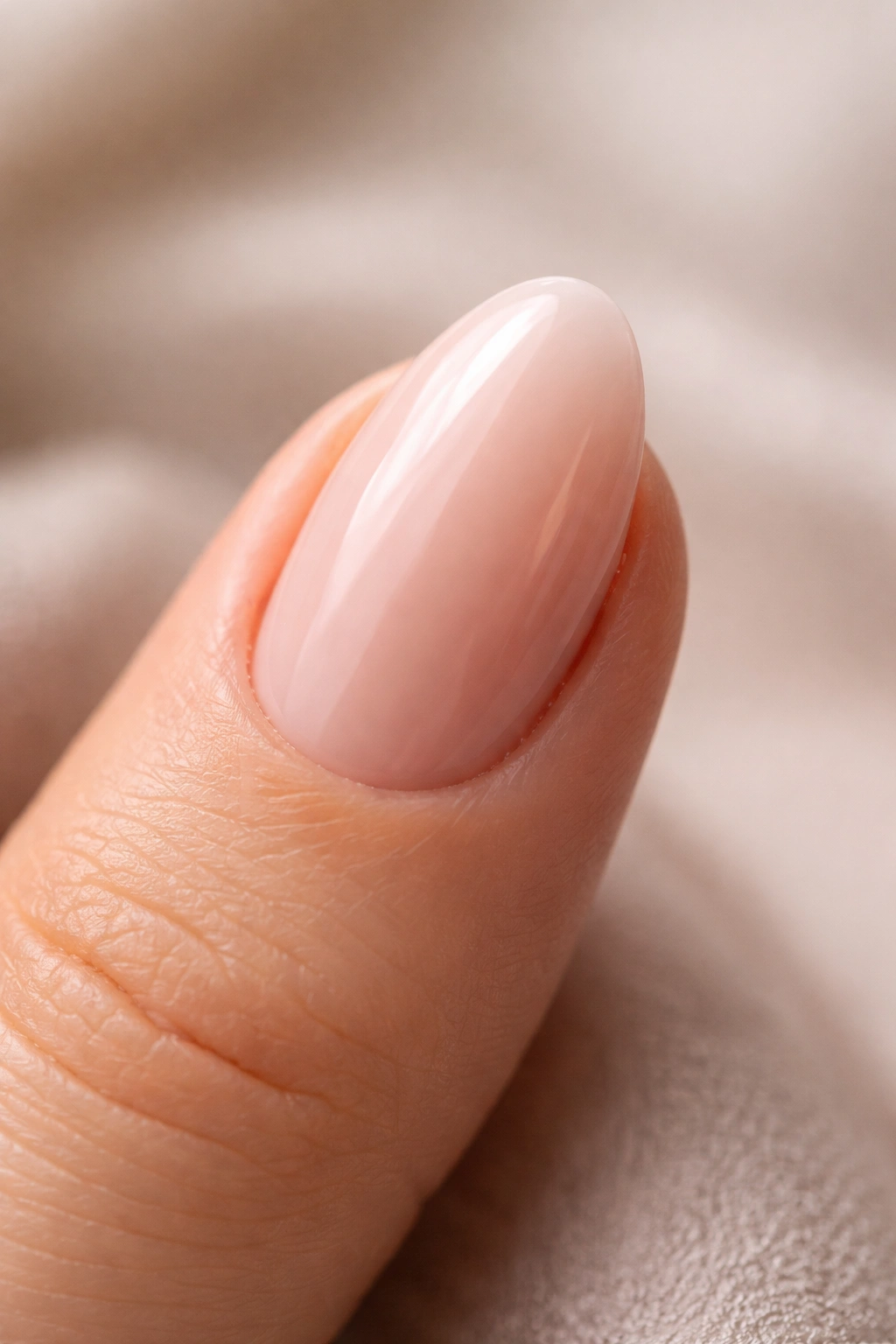 Close-up of a well-maintained short almond nail with healthy shine