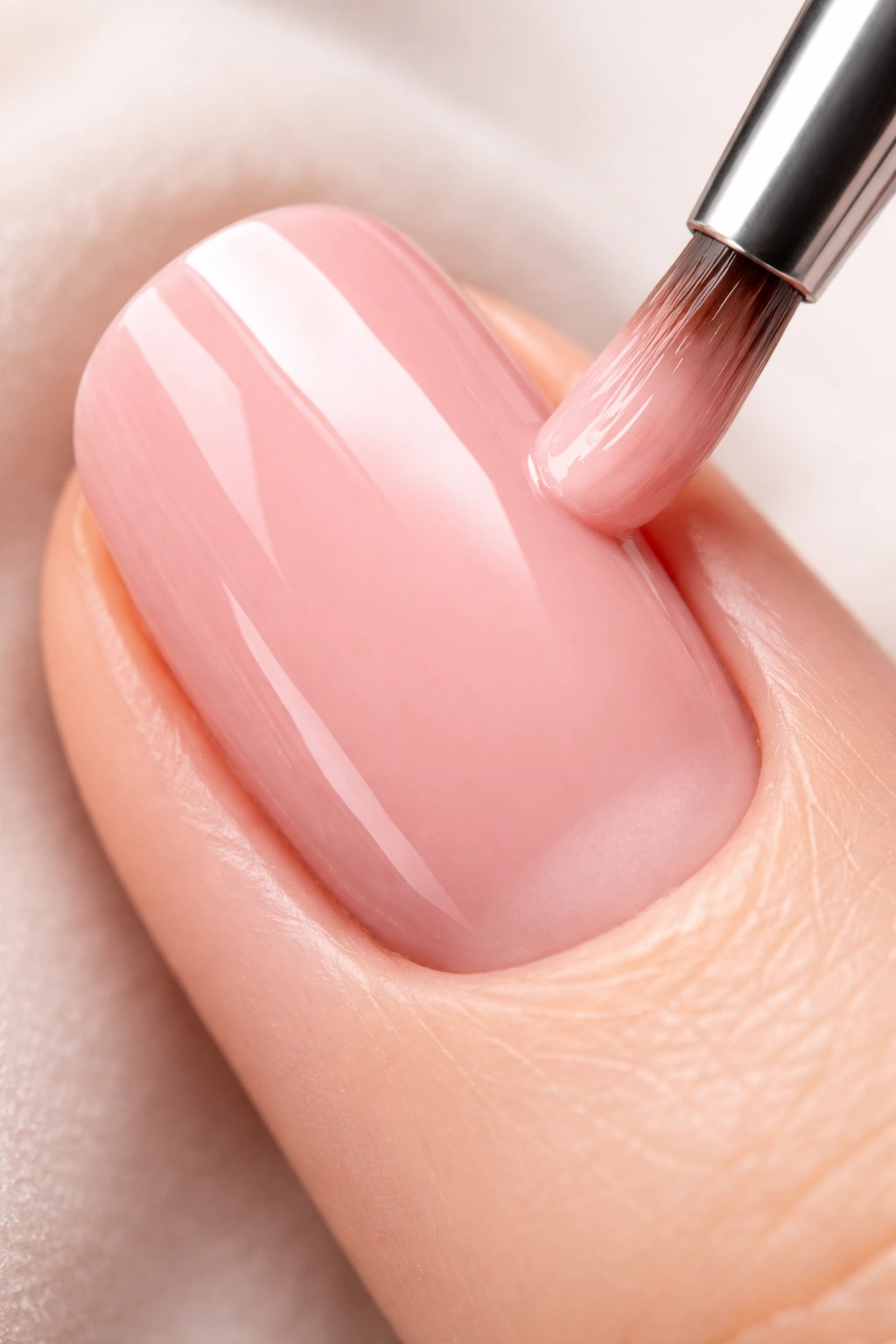 Gel nail with even color from cuticle to tip and crisp edge