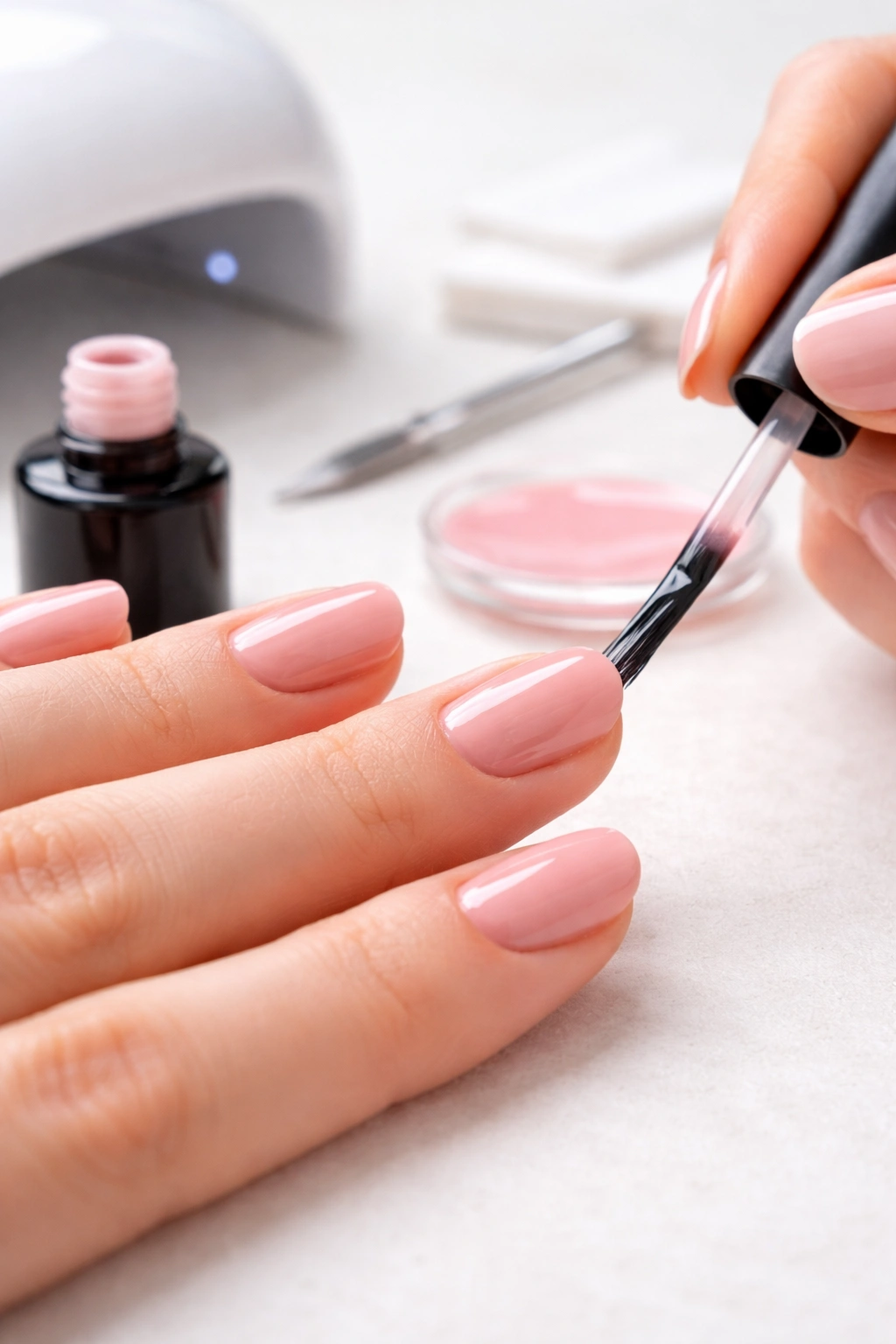 Nails with gel color being built up through thin coats