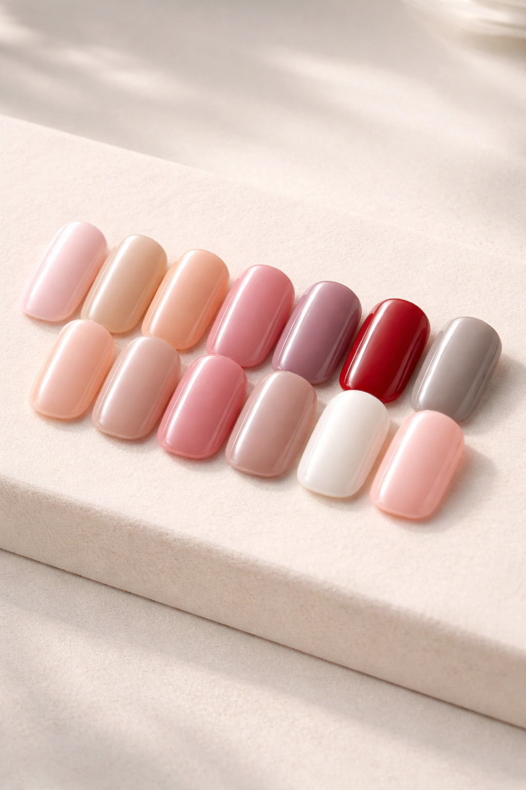 Close-up of Nails Inc gel-effect short squoval press-on nails with glossy shine