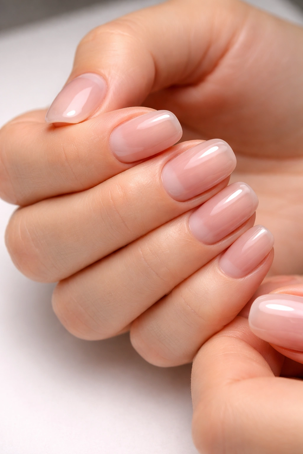Close up of short nails with gel extensions providing protection and length