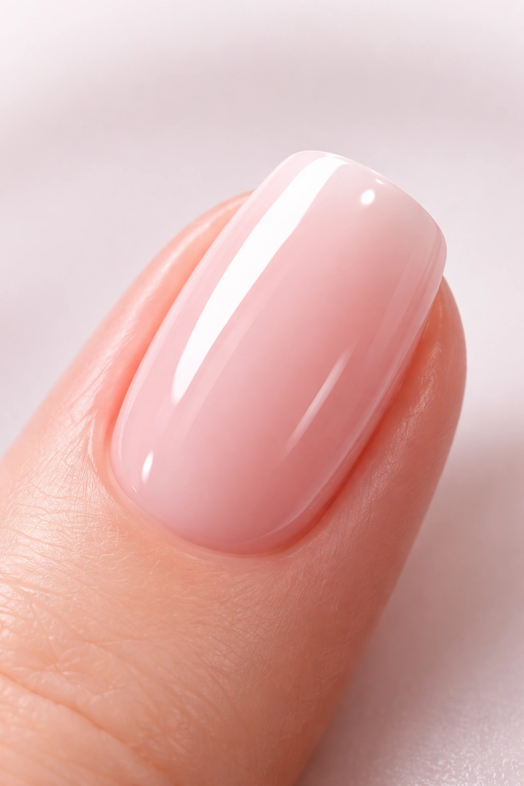 Close-up of a fingernail with a glossy gel nail polish finish