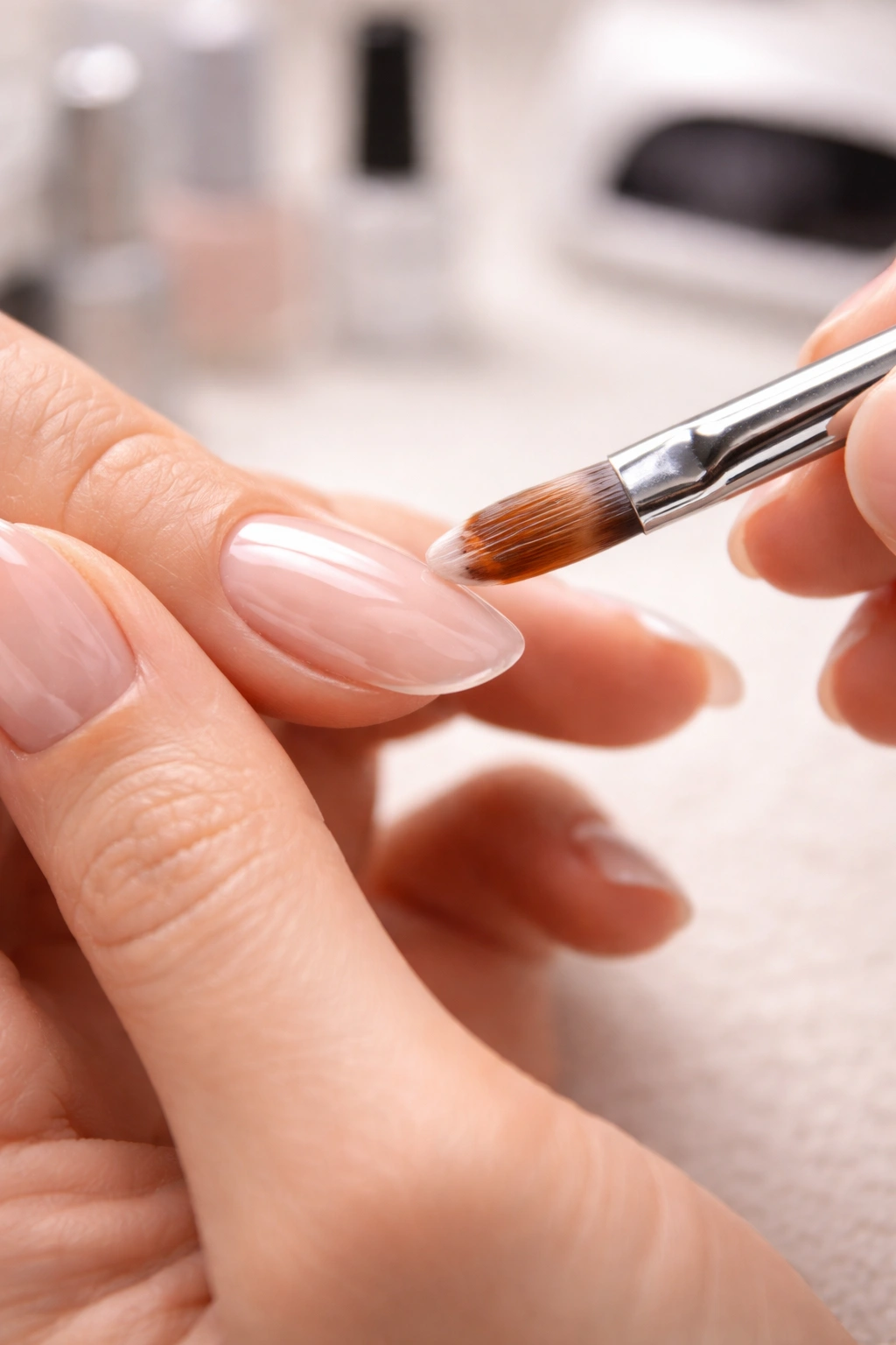 Gel manicure in progress showing quick application steps