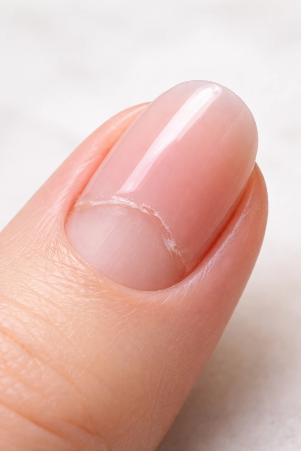 Nail close-up showing regrowth and gel lift