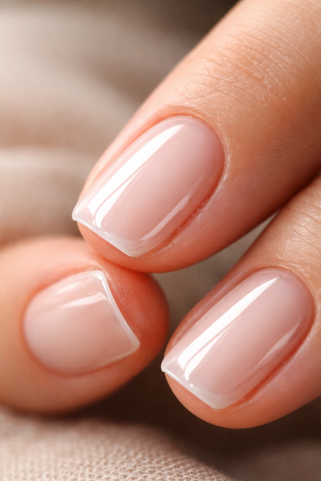 Close-up showing seal on gel nail free edge to prevent chipping