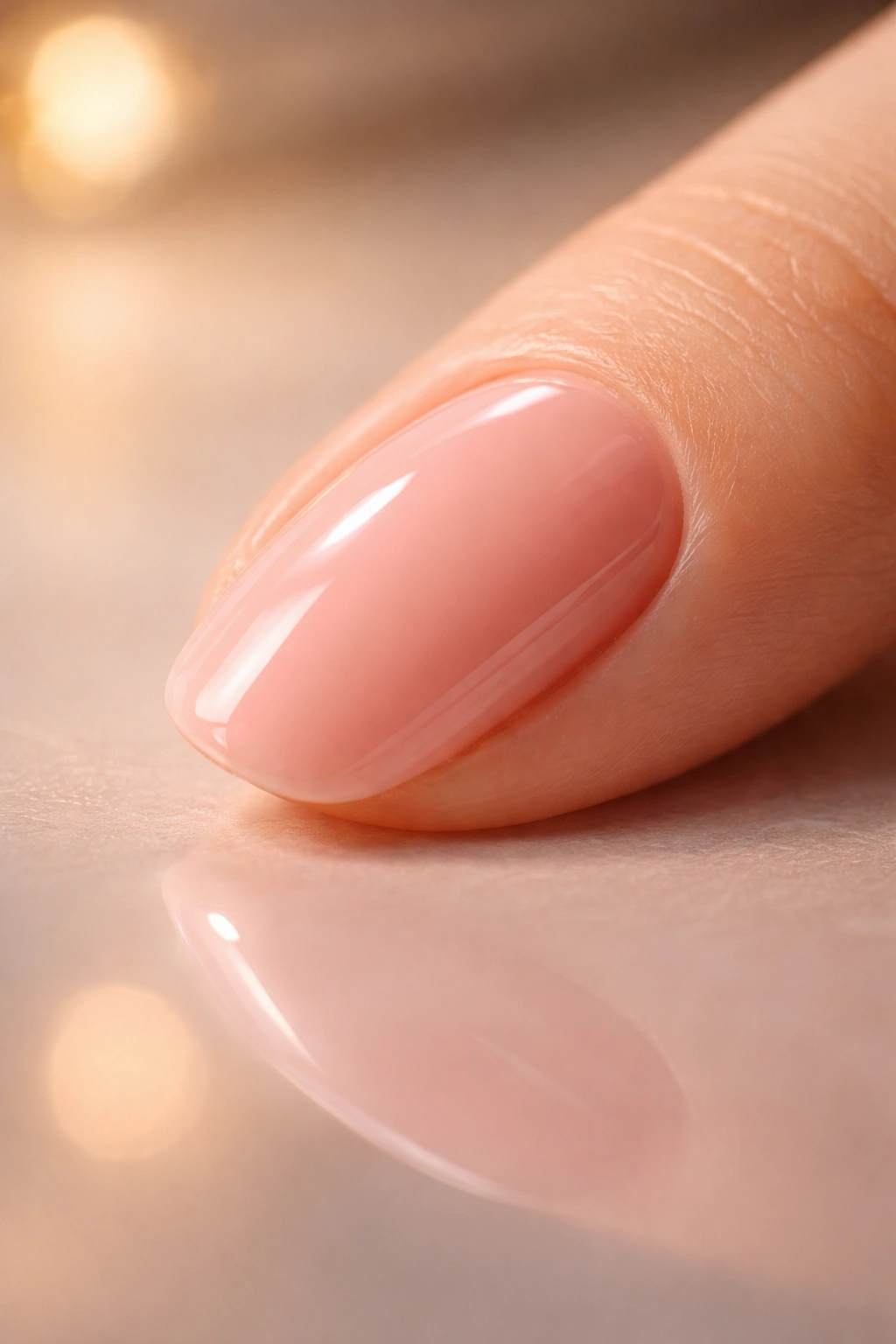 Single gel nail with glossy finish resting on a surface