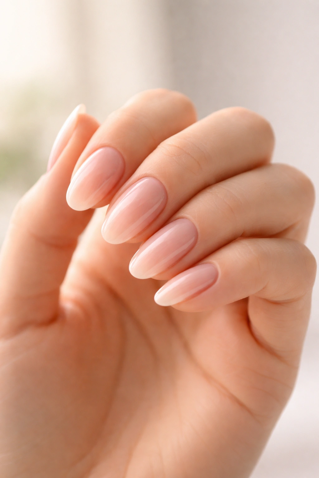 Hand with gel nails flexing fingers to illustrate comfort and flexibility