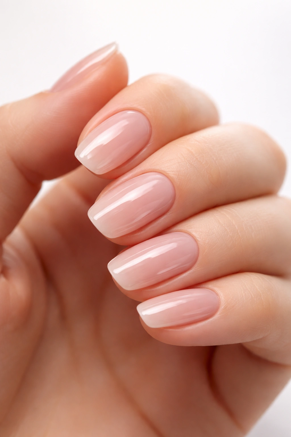 Nails with a slim gel overlay appearing smooth and glossy