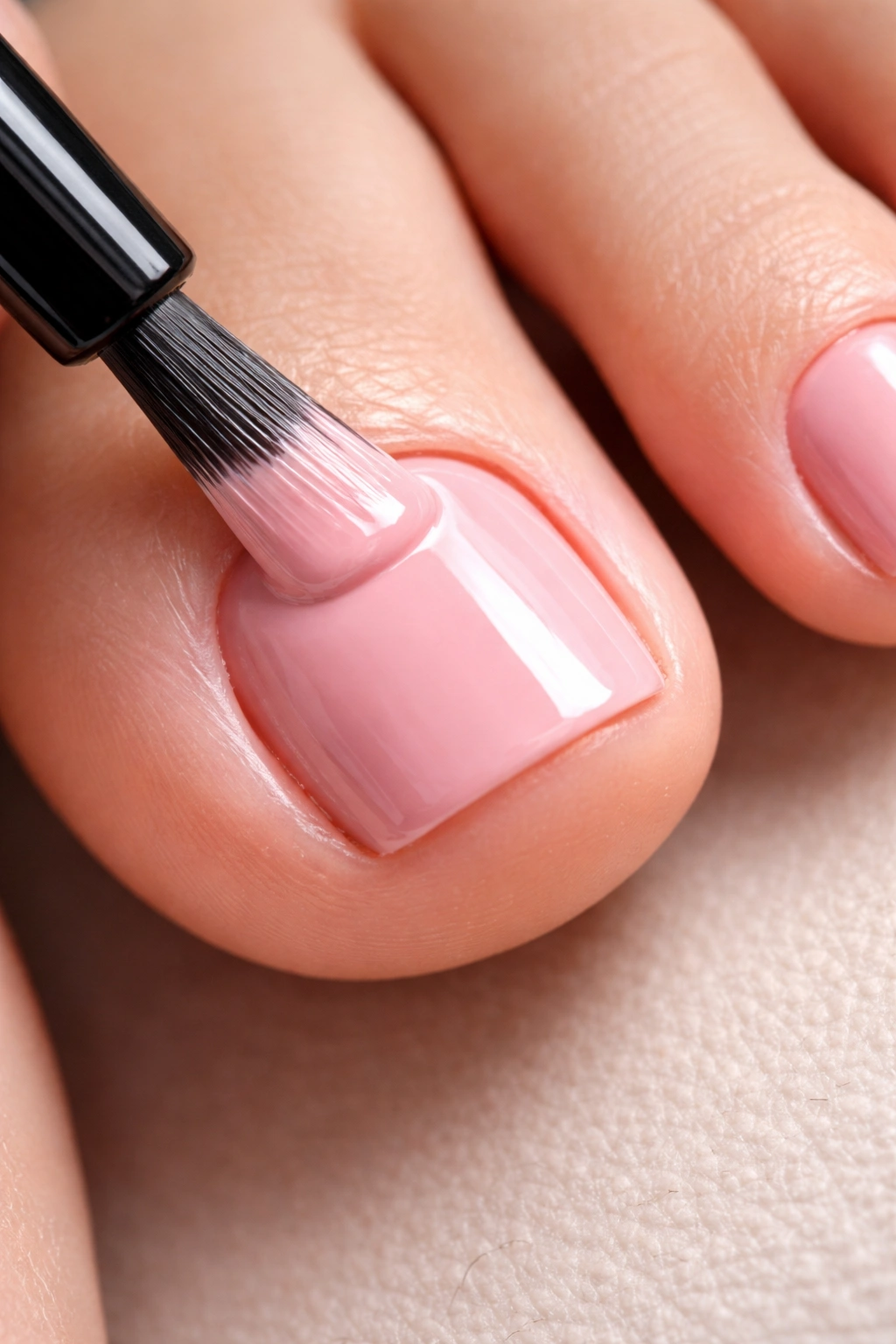 Toenail with gel polish color being applied
