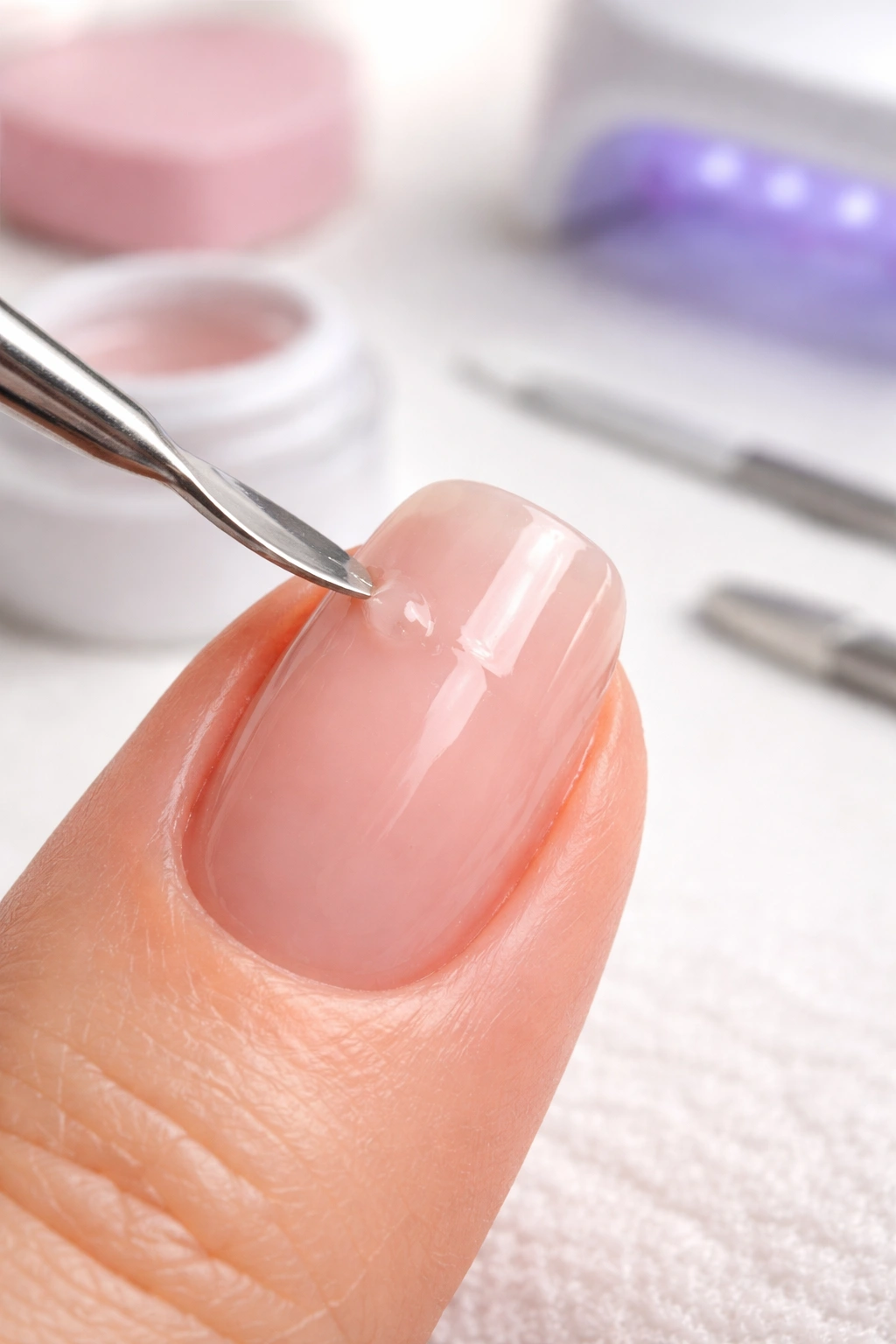 Gel nail with minor bubbling or lifting for troubleshooting