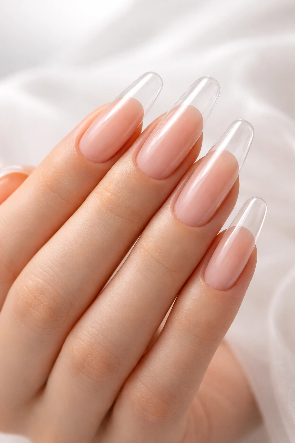 Close-up of hand with Gel X extensions on nails
