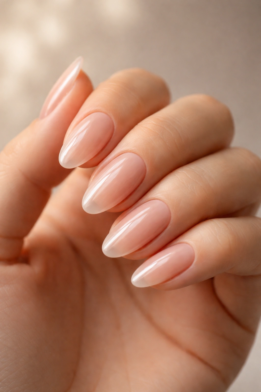 Gel X nails with thin profile and glossy finish on natural-looking nails