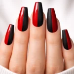 16 Red and Black Coffin Nails for Medium Nails