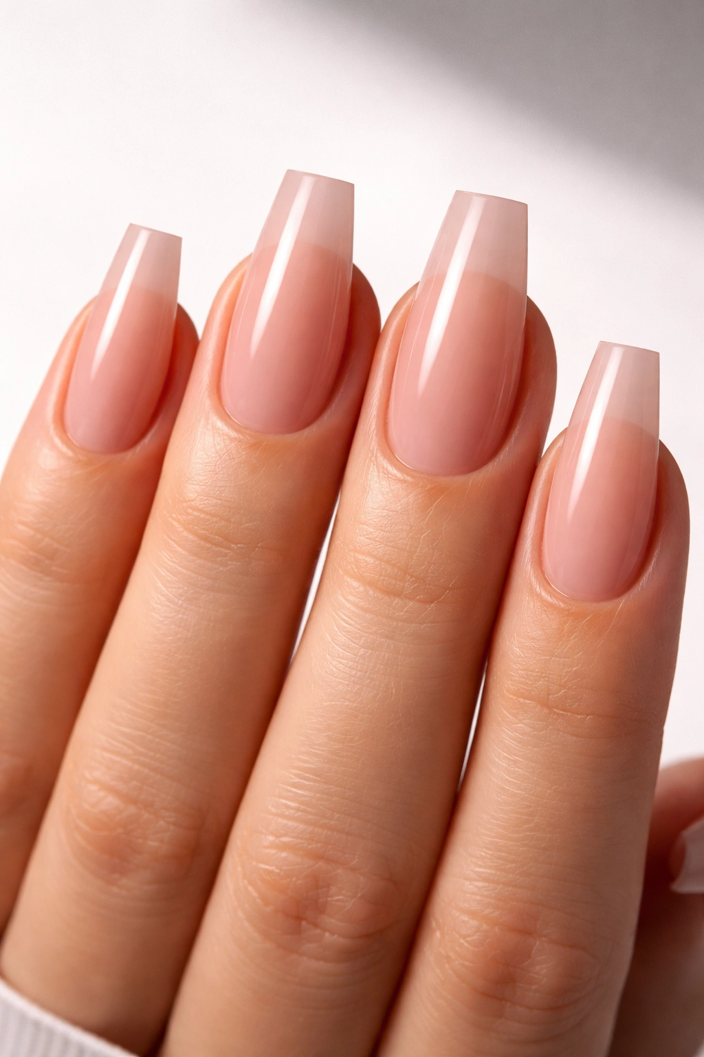 Close-up of geometric trapezoid nails with a wide top and narrow tip