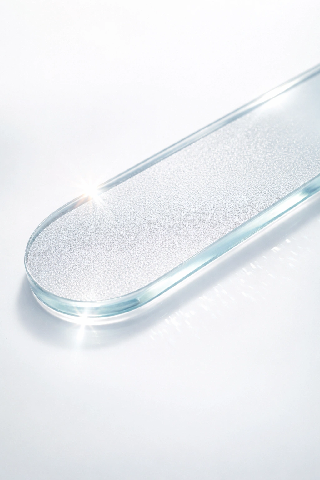 Close-up of glass nail file surface with etched texture