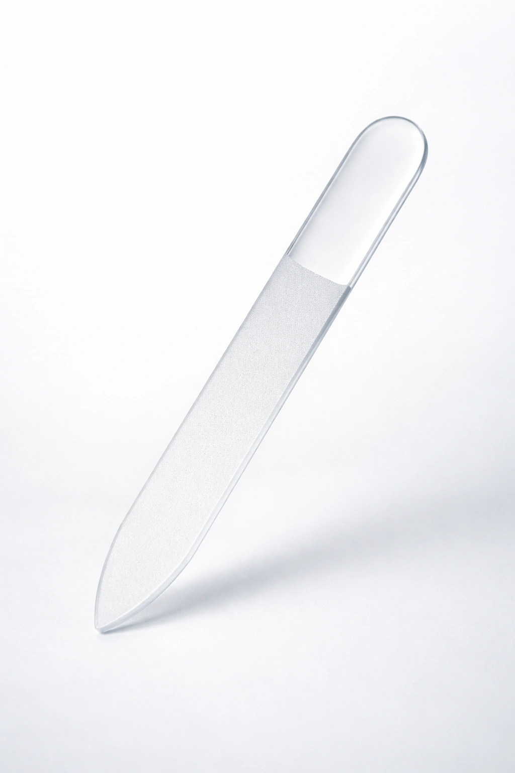 Macro close-up of clear etched glass nail file