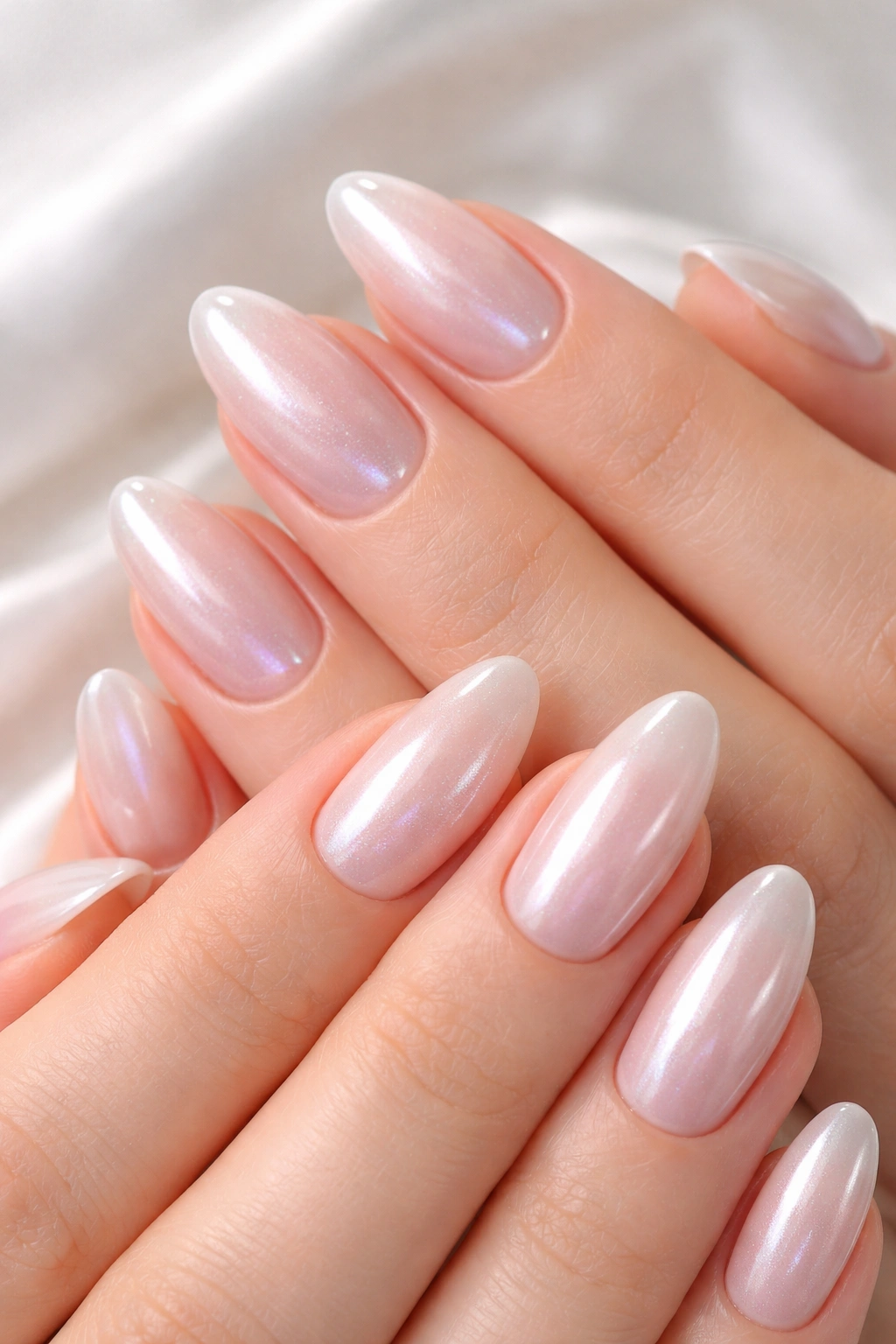 Close-up of iridescent glazed donut nails