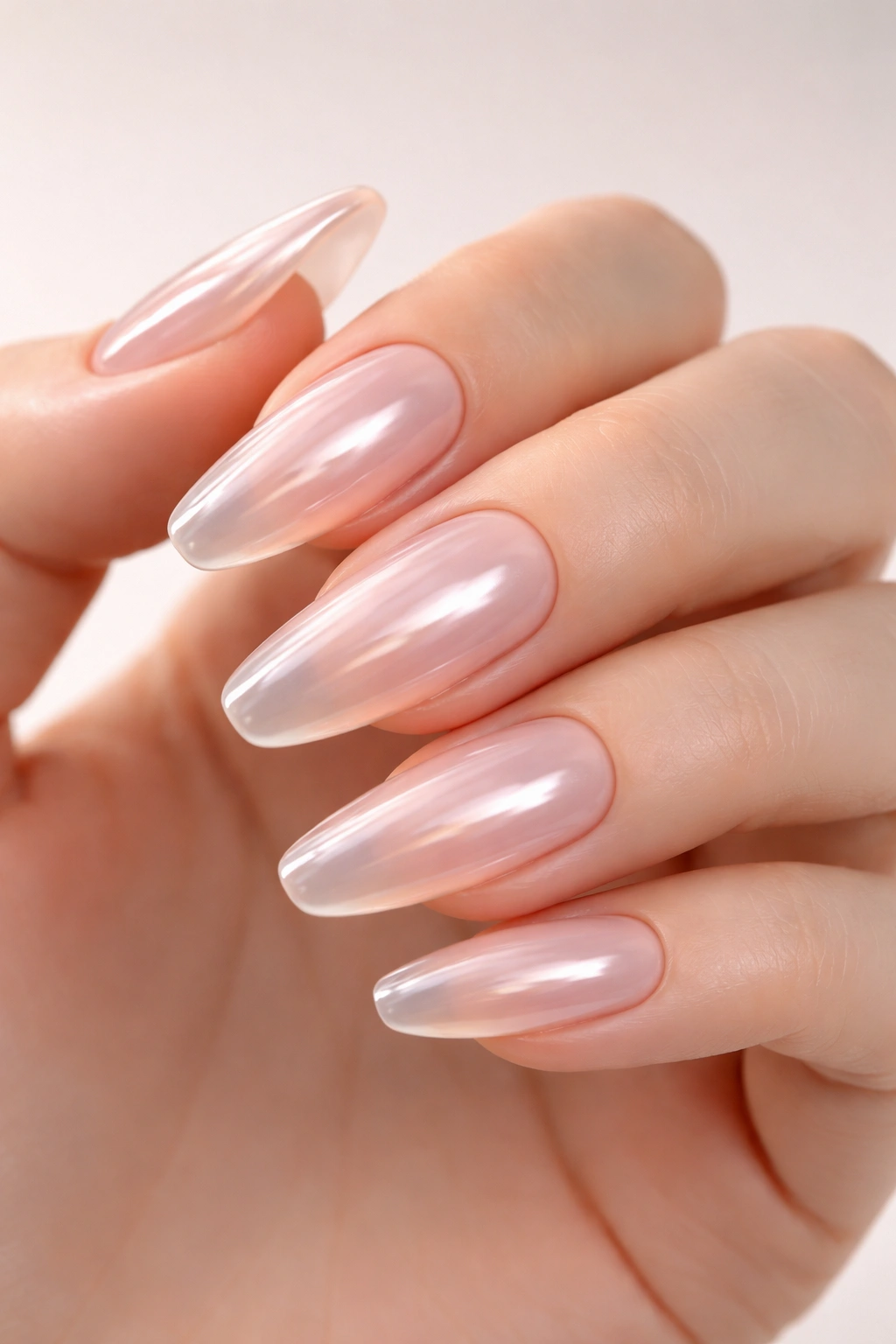 Hand with glassy glossy nails reflecting light