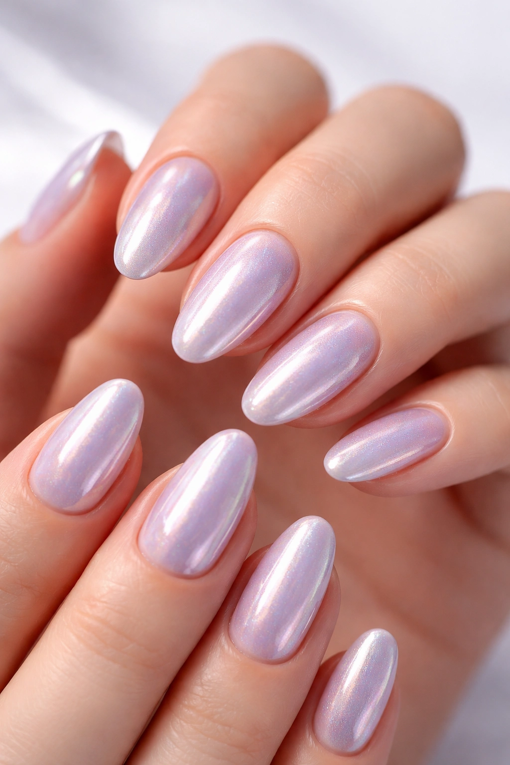 Close-up of nails in Lavender Glaze with lavender base and silver chrome.