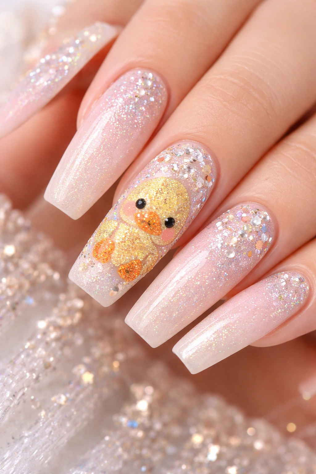 Glitter duck nails with shimmering finish