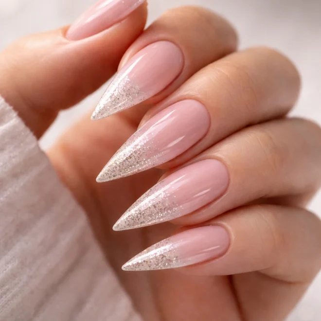 10 Light Pink French Tip Stiletto Nail Ideas